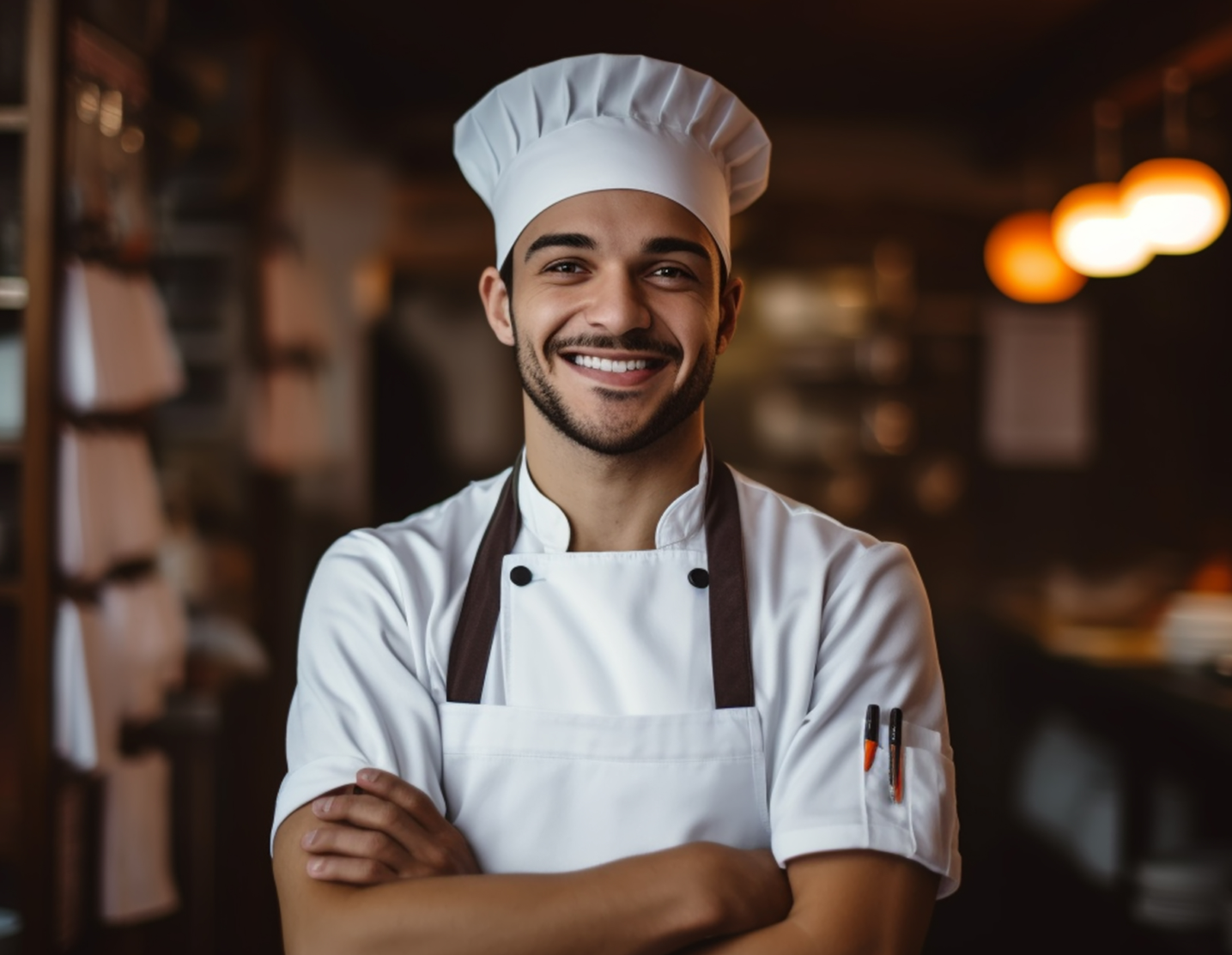 Chef smiling in a restaurant kitchen